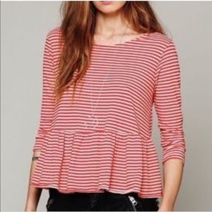 Free People Red Grey Striped Peplum Top